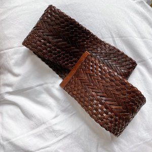CLUB MONACO Brown Leather Braided Belt